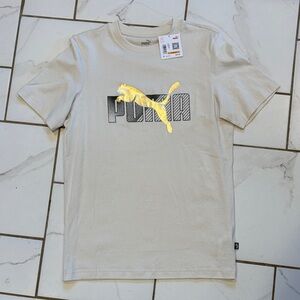 Puma Off-White Tee with Metallic Gold Logo - Men’s S